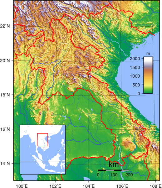 Laos Landkarte Topographie